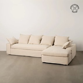 Krémová ľanová rohová pohovka (pravý roh/s leňoškou) – Ixia