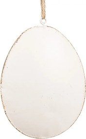 Biele antik plechové závesné vajíčko so zlatými srdiečkami - 8*1*6 cm
