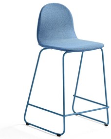 Barová stolička GANDER, s klzákmi, výška sedu 630 mm, čalúnená, modrá