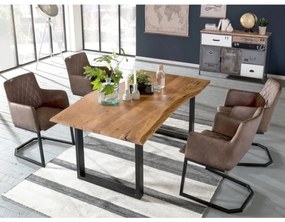 furniture-nabytek.cz - Masívna jedálenská súprava Bullwer so 4 stoličkami Clinton, akácia / kov / umelá koža, lakovaná, hnedá / čierna