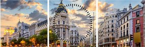 Obraz - Calle Gran Vía, Madrid, Španielsko (s hodinami) (90x30 cm)
