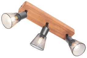 Priemyselný reflektor čierny s dreveným rámom 3-svetlo - Kristina