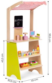 Veľký drevený stánok pre deti s terminálom a váhami ovocie zelenina 20 položiek ECOTOYS