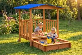 Pieskovisko s verandou SUNNY, 130x130x143cm, hnedá/modrá Jurhan