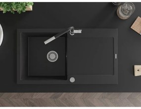 Mexen Leo, 1-komorový granitový drez 900x500x190 mm a drezová batéria Flora, čierna, 6501-77-670401-07