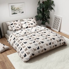Obliečky z Renforcé bavlny PATTERNED CATS béžové Rozmer obliečky: 2 ks 70 x 90 cm | 200 x 220 cm