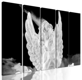 5-dielny obraz anjel na oblohe v čiernobielom prevedení