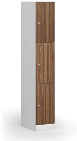 Šatníková skrinka s úložnými boxmi, 3 boxy, 1850 x 300 x 500 mm, cylindrický zámok, laminované dvere, orech