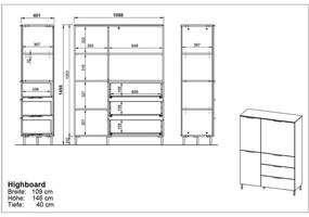 Sivá vysoká komoda v dekore duba 109x146 cm California - Germania