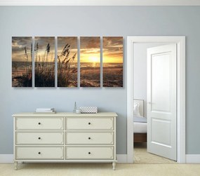 5-dielny obraz západ slnka na pláži - 200x100