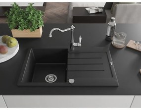 Mexen Bruno, granitový drez 795x495x200 mm, 1-komorový a drezová batéria Carla, čierna, 6513-77-670700-00