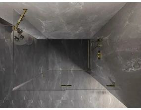 Mexen Lunar-F, sklápací sprchový kút pravý 100 x 80 cm, 8mm číre sklo, zlatý profil, 836-100-080-50-00-P