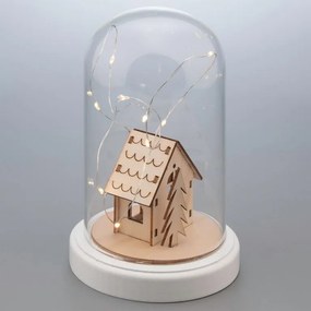 Vianočná dekorácia kupola - domček, 10 LED, teplá biela