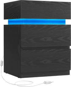 Nočný stolík s viacfarebným nastaviteľným LED pásikom, 3 zásuvky, čierny