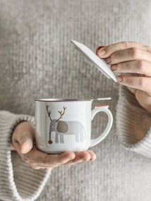 Bloomingville Kameninový hrnček Valentin Red so sitkom a vekom 300 ml