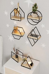 Súprava 6 ks políc Miniatúrne police čierna/hnedá