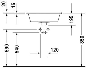Duravit Starck 3 - Vstavané umývadlo 560x465 mm, 1 otvor pre batériu prepichnutý, biela 0302560000
