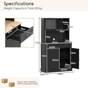 Kuchynská skrinka na odpadkový kôš 45 l s 2 zásuvkami a nastaviteľnými policami Bufetová skrinka čierna