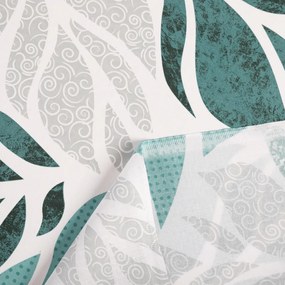 Biante Bavlnený záves Sandra SA-572 Sivo-modrozelené abstraktné listy na bielom 150x190 cm