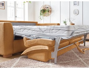Menčestrová rozkladacia pohovka v horčicovej farbe 225 cm Augustin – Bobochic Paris