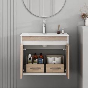 Závesná skrinka pod umývadlo Houseland Morvia 60 cm biela/dub