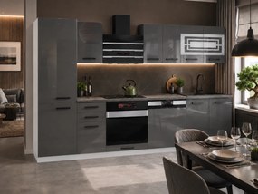Kuchynská linka Belini Premium Full Version 300 cm šedý lesk s pracovnou doskou CINDY
