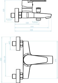 Kuchinox Luga, nástenná vaňová batéria bez sprchového setu, chrómová, LAV-BQL_010D