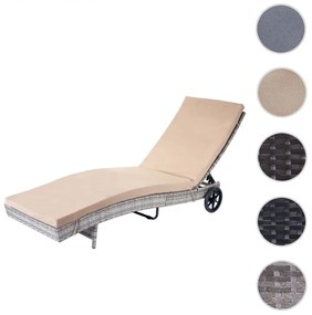 Lehátko HWC-D80, polyratan - sivá, béžový vankúš