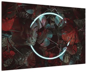 Obraz - Neónový kruh medzi palmami (90x60 cm)