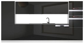Kuchynská linka Belini Premium Full Version 360 cm čierny lesk s pracovnou doskou NAOMI