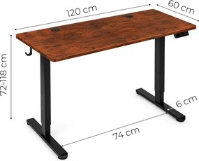 Elektrický písací stôl 120x60 cm, výškovo nastaviteľná 72-118 cm doska, dub