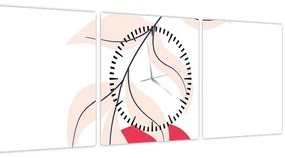 Obraz - Ružová florálna abstrakcia N⁰2 (s hodinami) (90x30 cm)