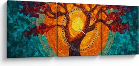 Obraz - Strom života a slnko v mozaike (s hodinami) (90x30 cm)