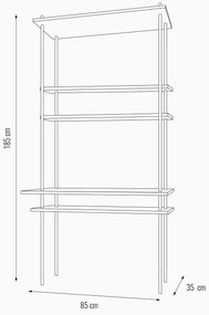 Regál s písacím stolom DECO s 5 policami, 185x85x35/52,5 cm