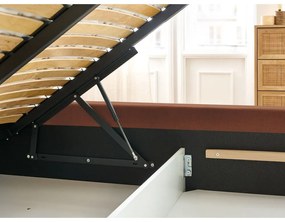 Oranžová čalúnená dvojlôžková posteľ s úložným priestorom s roštom 160x200 cm Jagna – Bobochic Paris