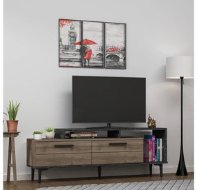 TV stolík/skrinka Kiniva (orech + čierna + mramor) . Vlastná spoľahlivá doprava až k Vám domov. 1095265