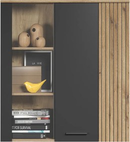 Závesná vitrína na stenu Esteban, antracit/dub evoke