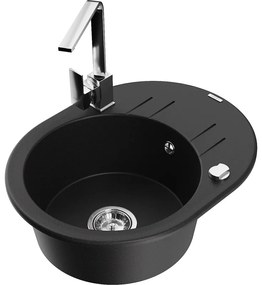 Mexen Kevin, drez granitový 586x458x190 mm, 1-komorový a chrómová batéria Rita, čierna, 6517-77-670300-00