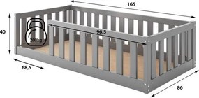 Detská posteľ BELLA SIMA 160x80 Montessori z masívu – grafitová