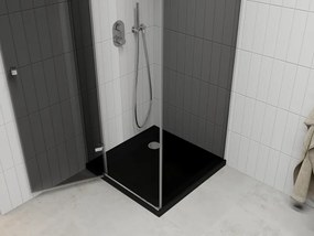 Mexen Roma, sprchový kút s krídlovými dverami 90 (dvere) x 90 (stena) cm, 6mm šedé sklo, chrómový profil + slim sprchová vanička čierna + chrómový sifón, 854-090-090-01-40-4070