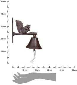 Záhradný zvonček Squirrel, 19x9,5 cm, liatina, hnedá