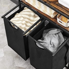 Kôš na bielizeň, s 2 vyťahovacími a odnímateľnými vakmi 2x46 L, rustikálne hnedý a čierny