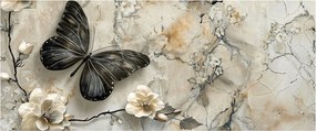 Obraz - Mramorové pozadie s motýľmi (120x50 cm)