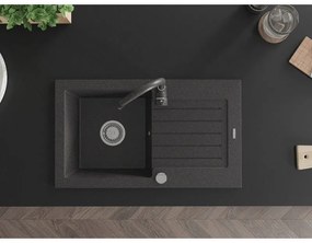 Mexen Pablo, 1-komorový granitový drez s odkvapkávačom 75x44 cm a kuchynskou batériou Telma, čierna-škvrnitá, 6510-76-670200-76