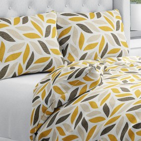 Biante Bavlnené posteľné obliečky Sandra SA-423 Zlato-hnedé listy na krémovom Predĺžené 140x220 a 70x90 cm