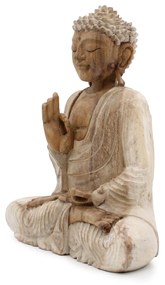 Ručne vyrezávaná socha Buddhu - Biela Vymývaná - Modliaci Buddha 30cm