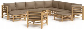 vidaXL 12-dielna sada záhradného nábytku, vankúše vo farbe taupe, bambus