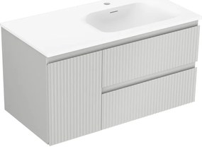 Mexen Rivel, kúpeľňová skrinka 90 cm s pravým umývadlom Vela, 2S, 1D, drážkovaná, sivá matná/biela matná - 91A23-09047-3-BBFFF62-W23P01