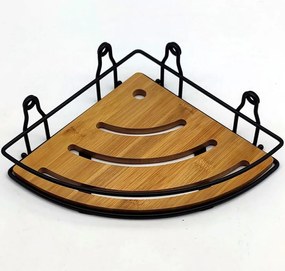 Rohová kúpeľňová polica, čierno-bambusová