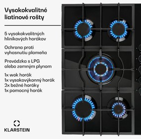 Klarstein Ignito 5, plynová varná doska, 5 Sabaf horákov, sklokeramika, čierna